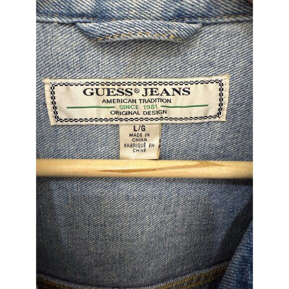 Vintage GUESS Denim Trucker Jacket Men’s Large Embroidered Logo Back - Picture 3 of 10